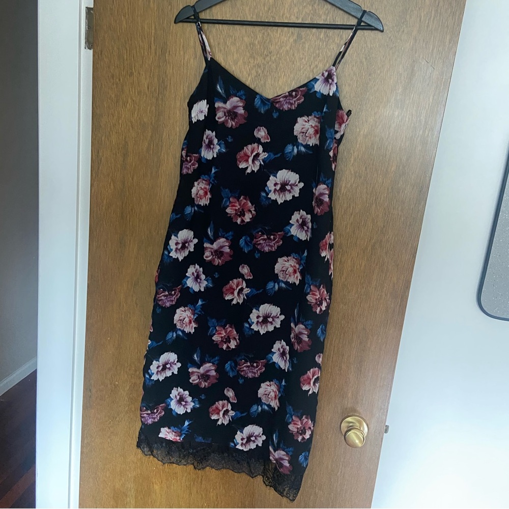 Floral Slip Dress with Lace Trim